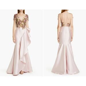 Patbo Beaded Ruffle Mermaid Gown Soft Pink Satin Size 10